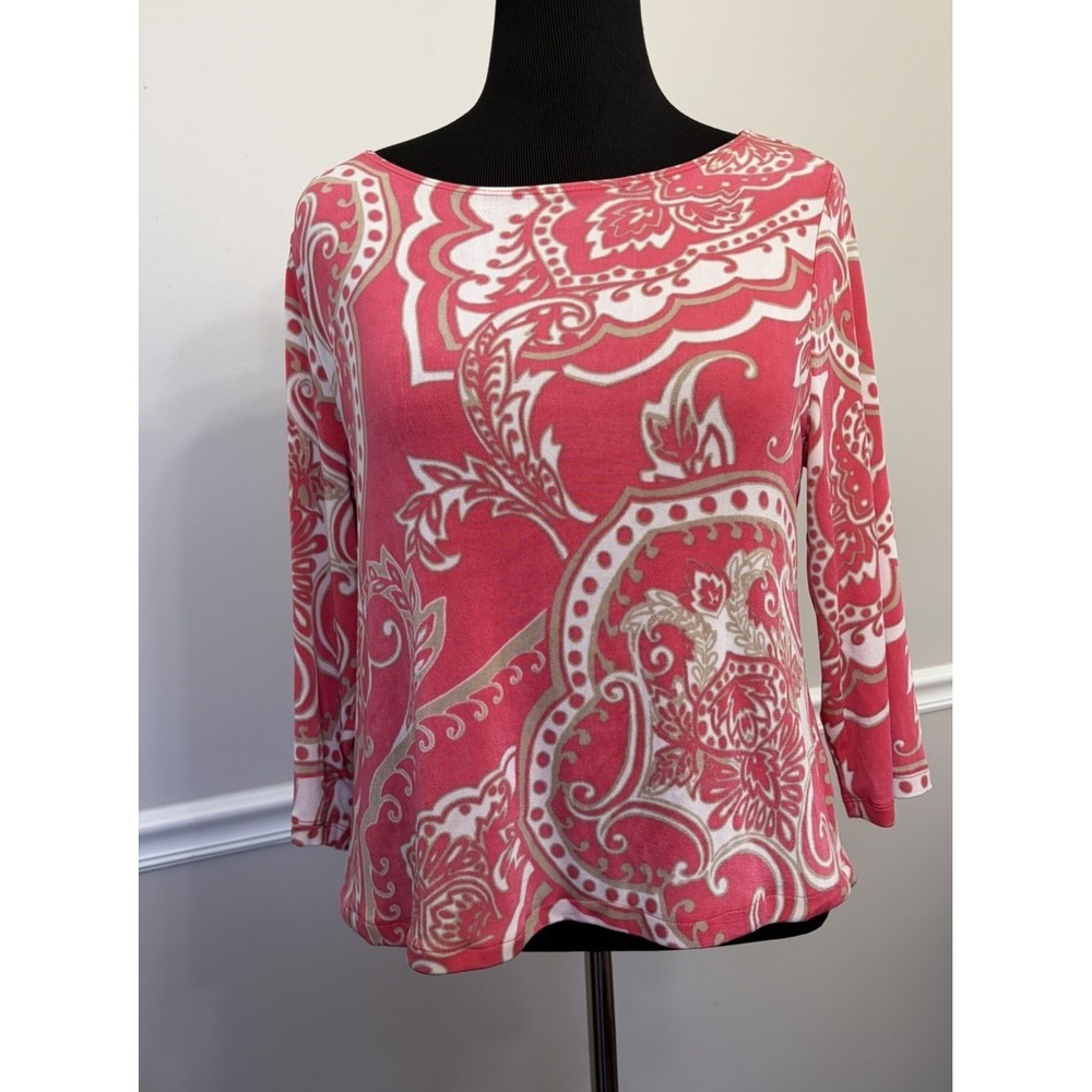 Chico's Travelers Top Women's 2P Multicolor Paisley 3/4 Sleeve Pullover Blouse